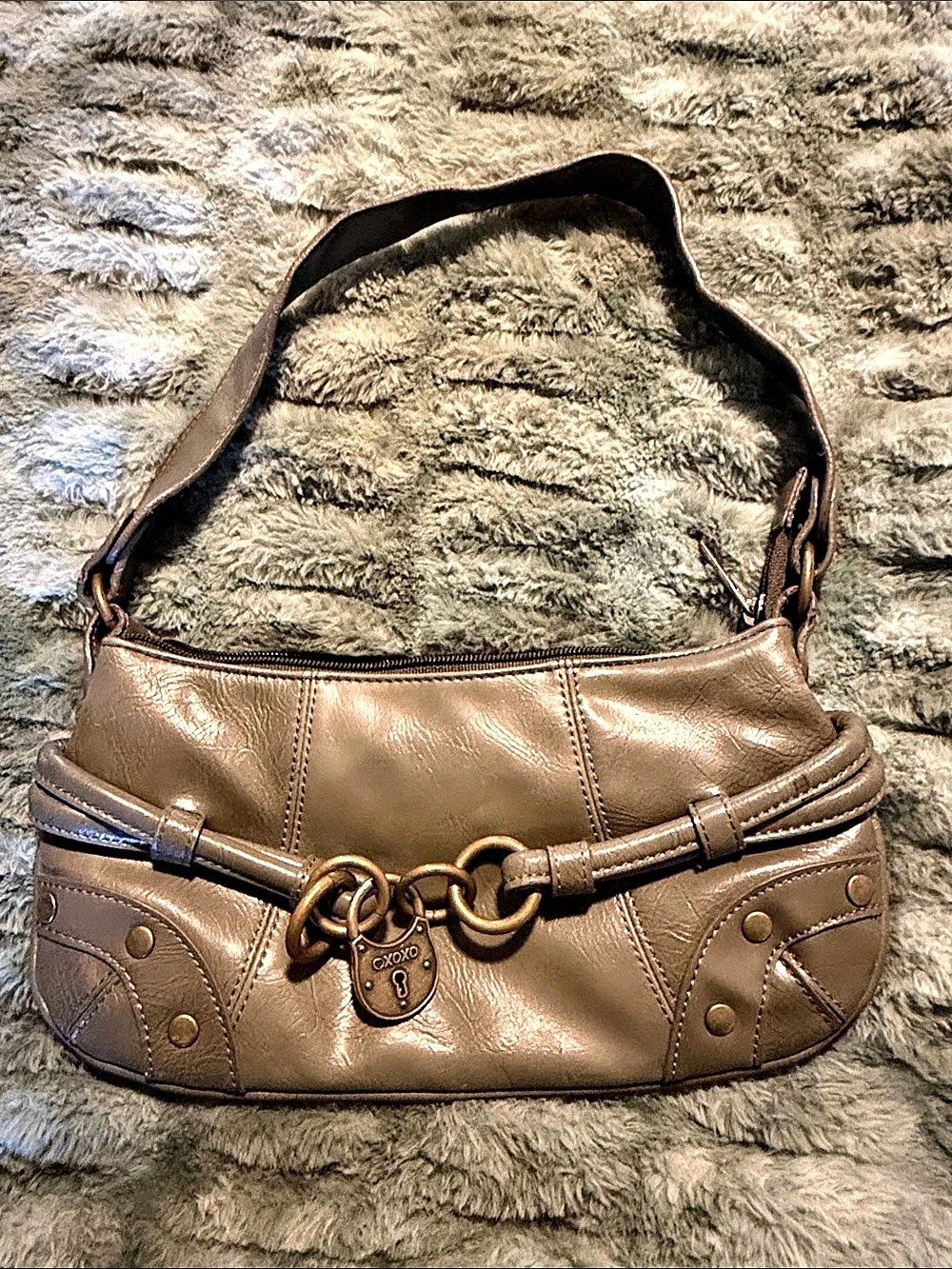 XOXO Leather Shoulder Bag in Grey Y2K